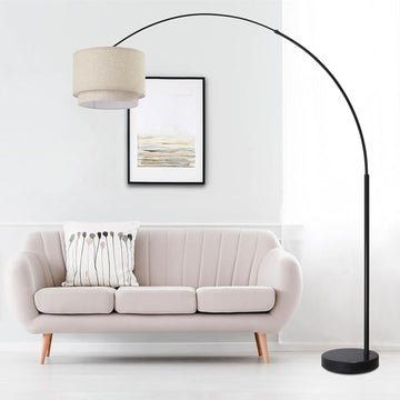 Modern Arcing Floor Lamp - Tall Stand Up Arching Drum Shade - Large Contemporary Floor Lamps and Bed