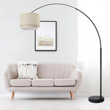 Modern Arcing Floor Lamp - Tall Stand Up Arching Drum Shade - Large Contemporary Floor Lamps and Bed