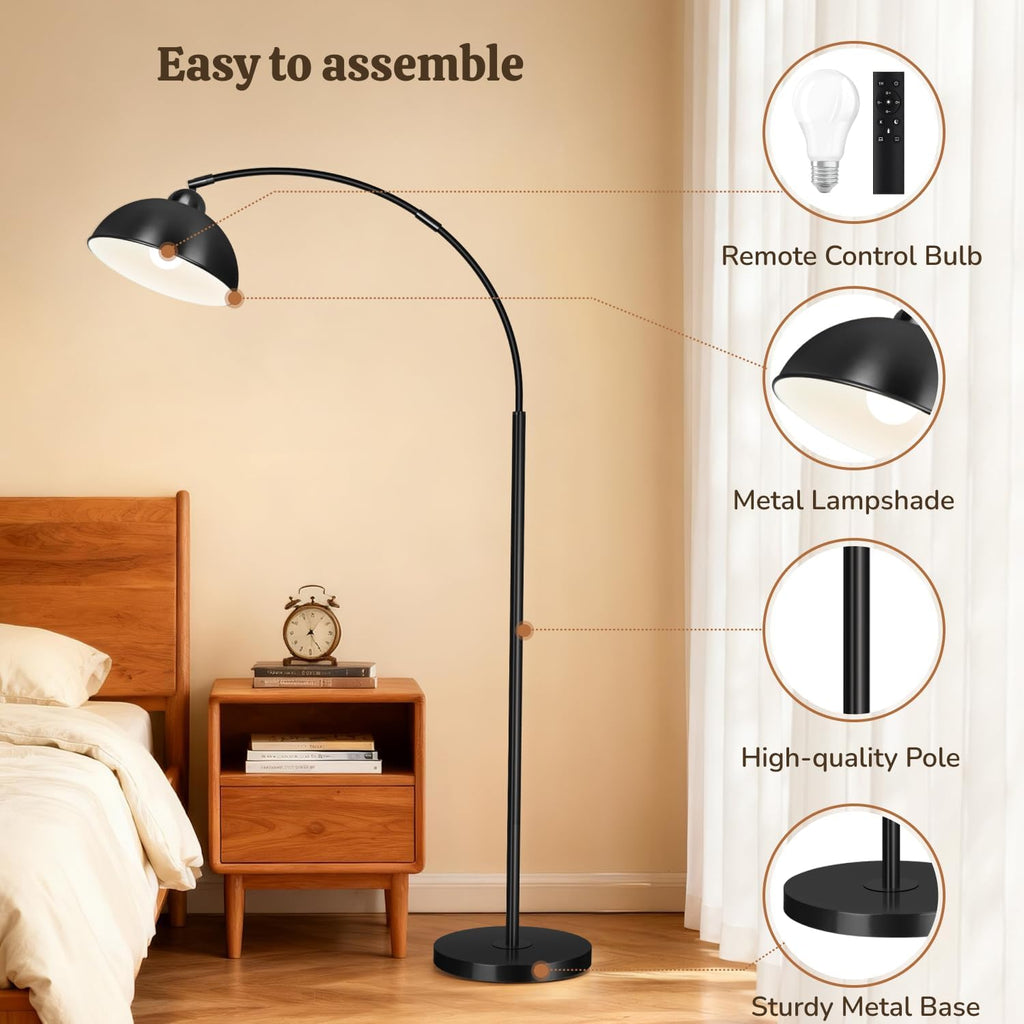 Arc Floor Lamps, 72" Modern Tall Lamp with Remote Control and Stepless Dimmable 9W LED Bulb