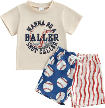 Toddler Baby Boy Baseball Outfits Summer Clothes T-shirt Plaid Shorts Set