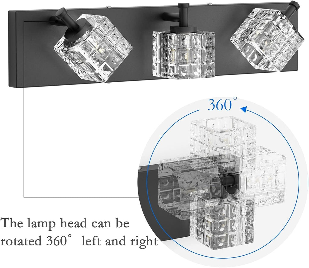 Black Vanity Light 3 Lights Modern Crystal Matte Black Bathroom Light Fixtures Modern Crystal Bathroom Vanity Light