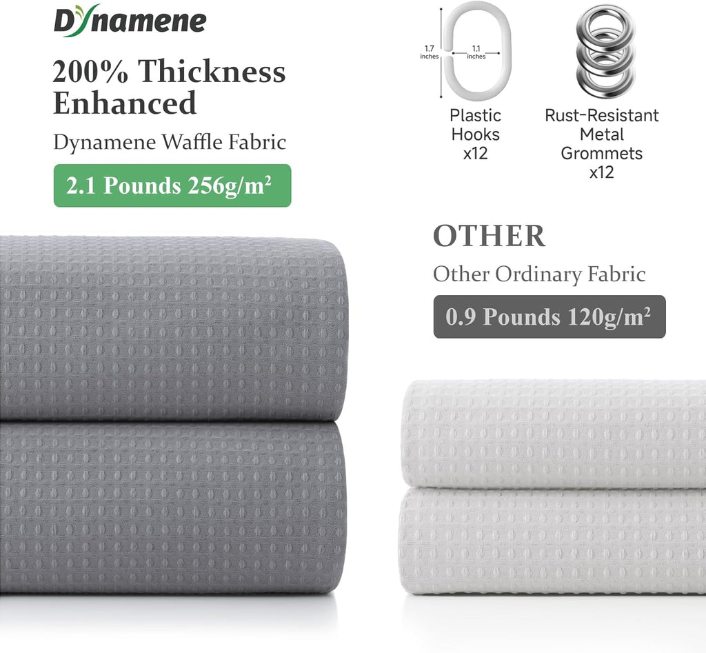 Waffle Shower Curtain 256 GSM Heavy Duty Fabric 72"x72" Grey/Gray | Thick Polyester Cloth, Weighted Hem, Water