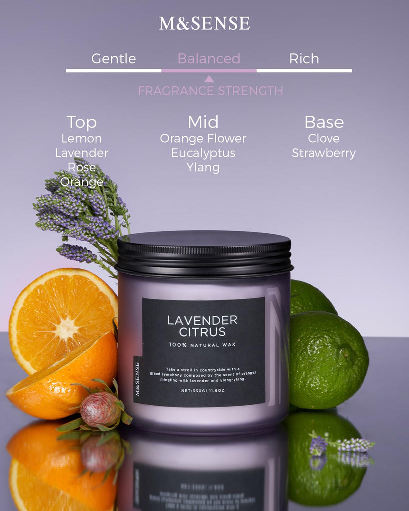 Lavender Citrus Scented Candles, 11.6oz Natural Soy Wax