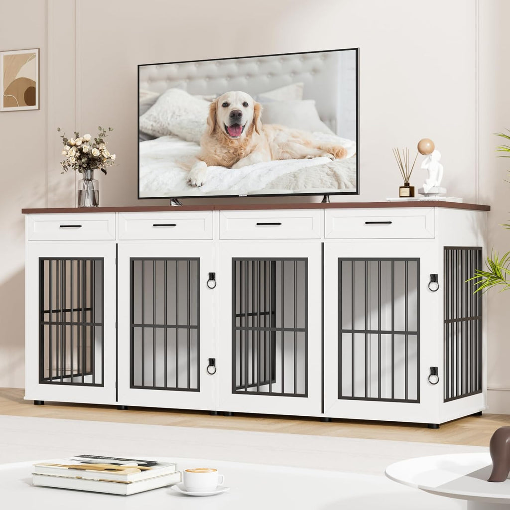 86.7 in Dog Crate Furniture for 2 Dogs, Extra Large Double Dog Cage Furniture TV Stand with Removable Divider