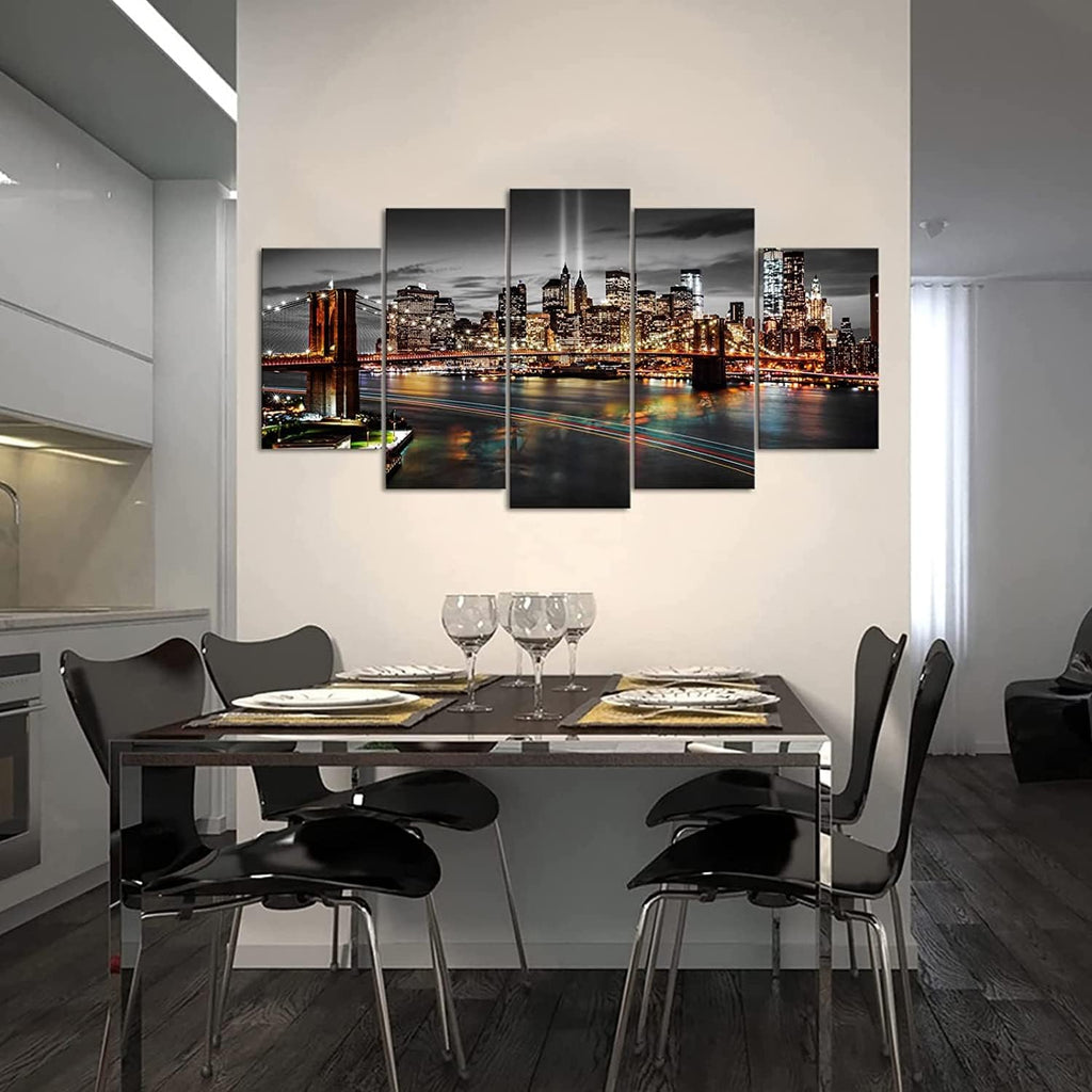 New York Brooklyn Bridge Canvas Wall Art Black and White New York City Painting Big NYC Skyline Pictures Cityscape