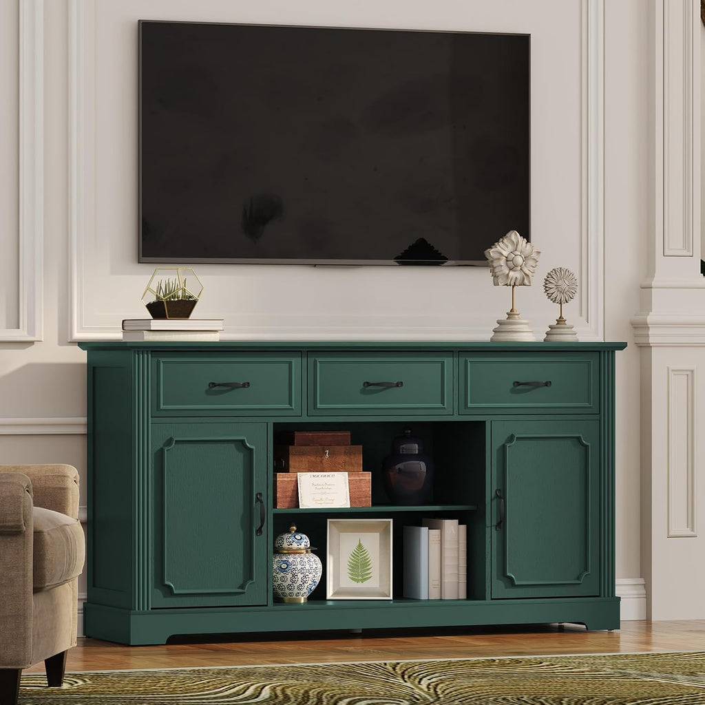 TV Stand with 3 Drawers for TV up to 65'', Wood Mid Century Television Cabinet with Adjustable Shelves, Entertainment