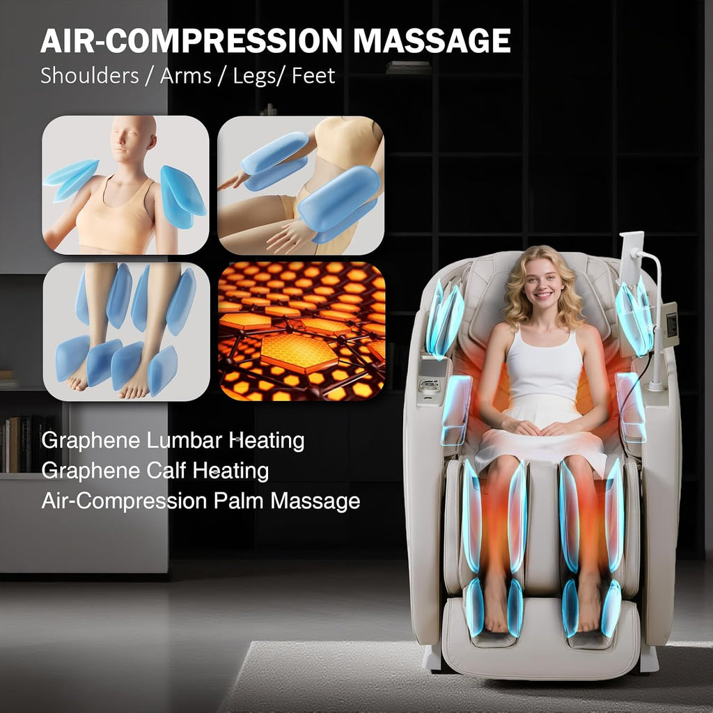 4D Massage Chair Full Body Zero Gravity SL-Track Body Scan & Stretch, Beige | with Body Scan & Stretch, 40 Airbags