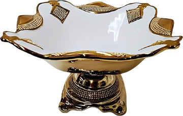 7" H Golden Color Decorative Pedestal Bowl Ceramic Vase Stylish Home and Office Decor Luxury Ornament Great Gift