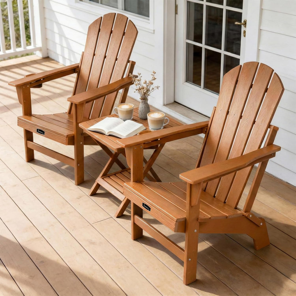 Folding Adirondack Chair, Stable Fire Pit Chairs with Cupholder | Wood-Grain, Stable Gun-Leg, HDPE All Weather, No