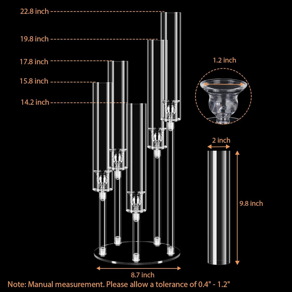 5 Arm Acrylic Candelabra Centerpieces for Tables,4 Sets Clear Candle Holder,Table Decorations,22.8" Tall Candlestick