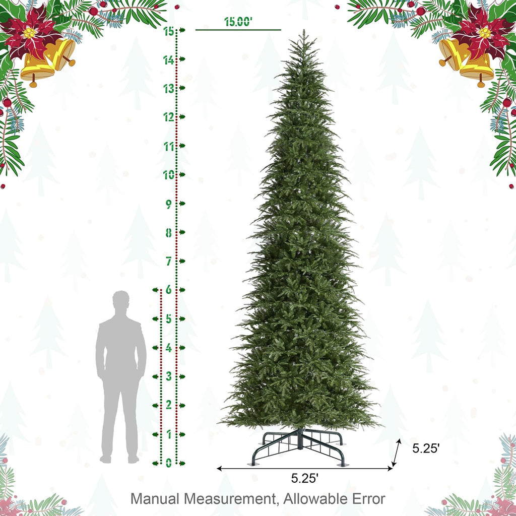 15ft Prelit Artificial Christmas Tree, Radiant Evergreen Fir with 1500 Warm White/Multi-color LED Lights, 9