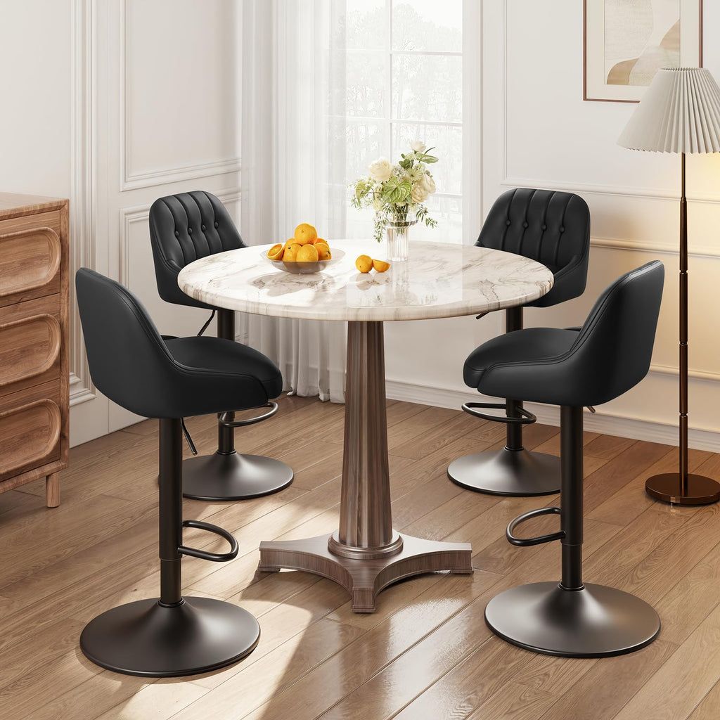 Bar Stools Set of 4, Swivel Bar Chairs, Modern Adjustable PU Leather Upholstered Barstools Counter Height with Tufted