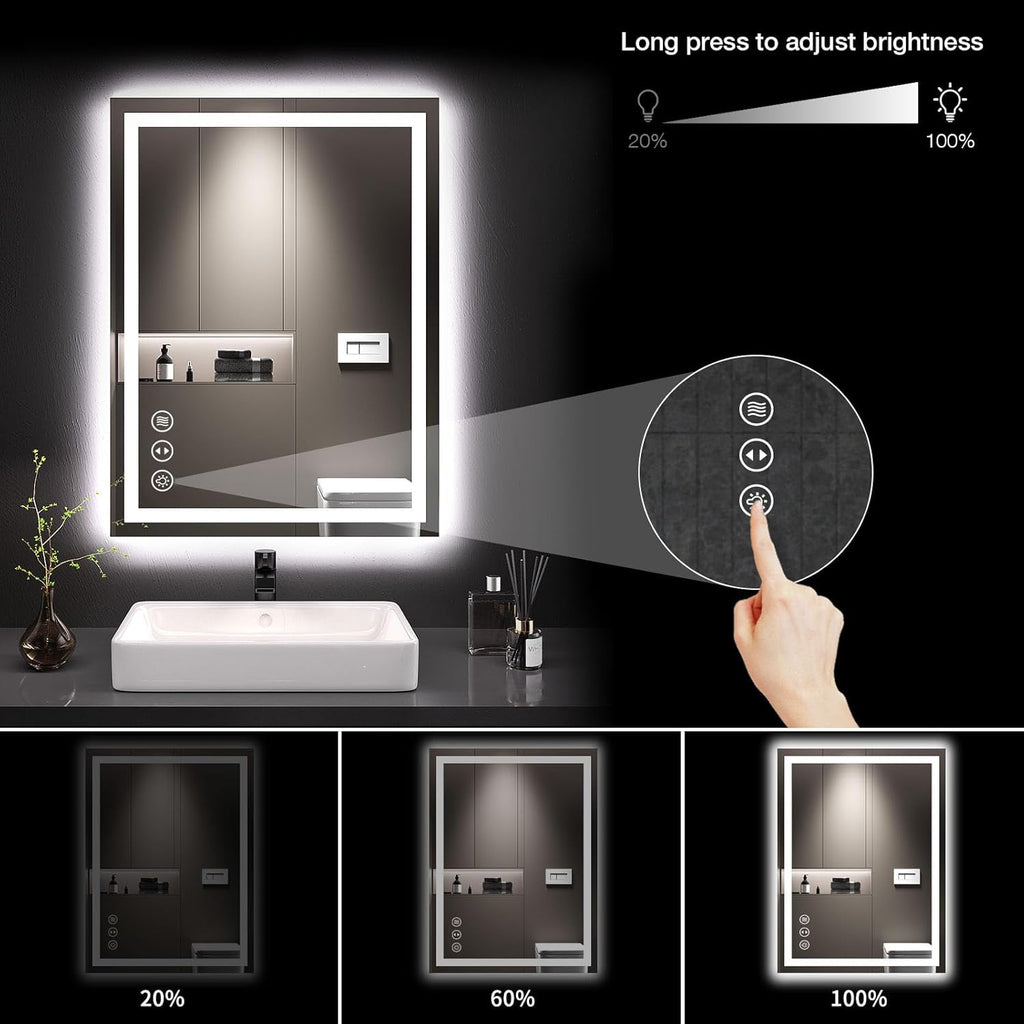 24X32 LED Bathroom Mirror with Lights, Anti-Fog, Dimmable, Backlit + Front Lit, Lighted Bathroom Vanity Mirror for Wall, Memory Function, Tempered Glass, Shatter-Proof, ETL Listed