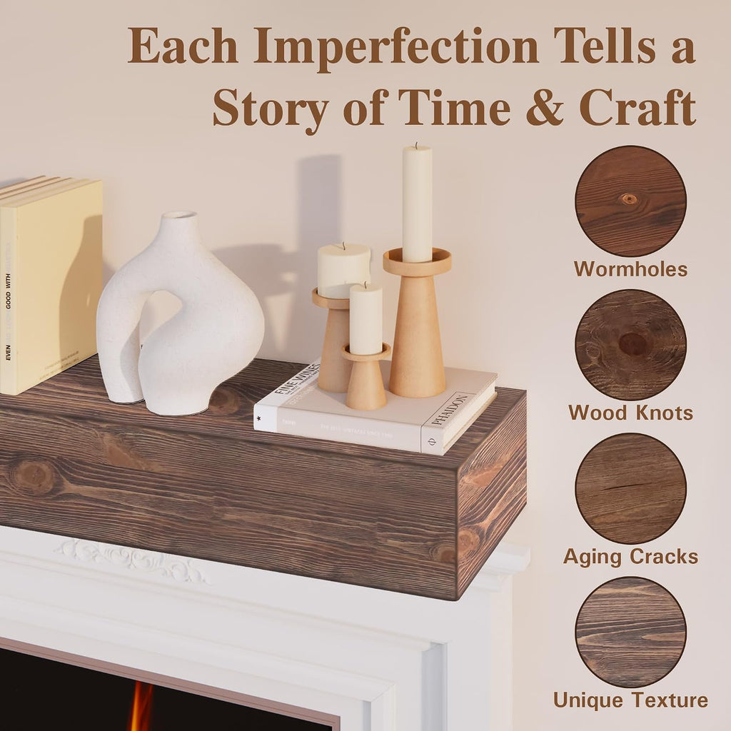 Handcrafted Wood Mantles for Over Fireplace - Wall Mounted Shelf - Floating for Living Room Decor - 72 Inch - Natural