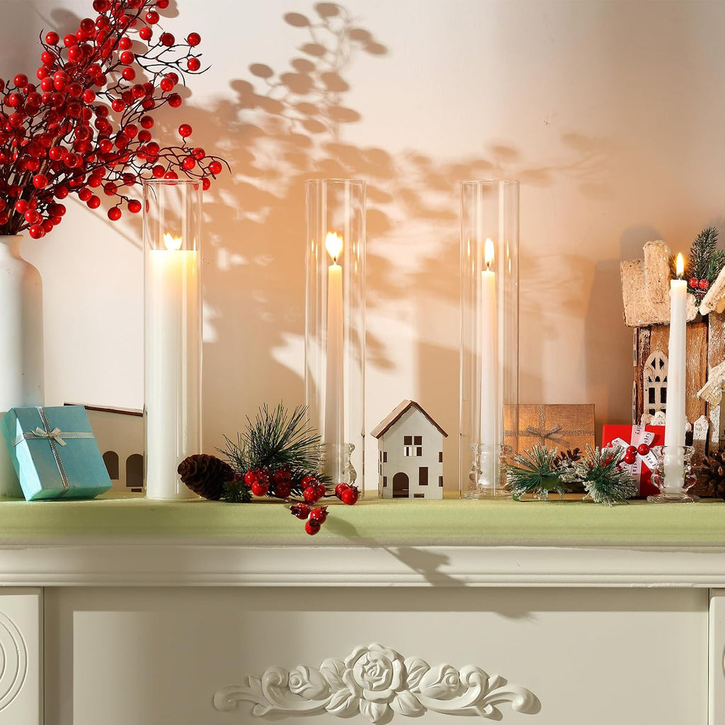 Glass Hurricane Candle Holders Candlestick Bulk 12.6",Clear,36 Set | 2.2" Taper Clear Candlestick Holders, Open Ended