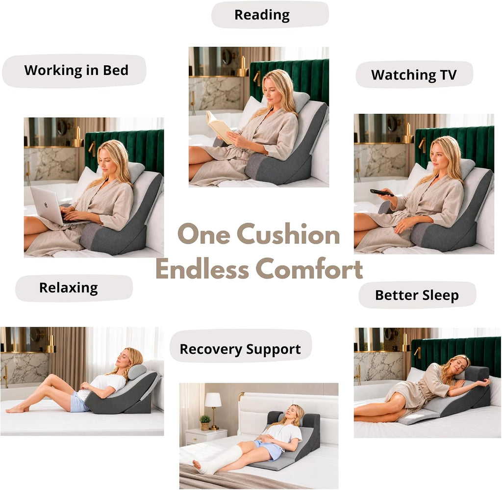 Premium Adjustable Wedge Pillow for Sleeping - High Resilience Foam Bed Rest Cushion for Acid Reflux, GERD, Snoring &