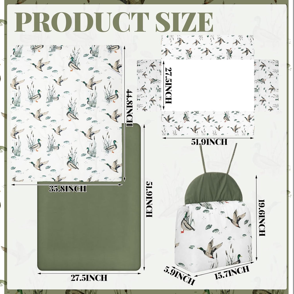 4 Piece Mallard Duck Crib Bedding Set Including Mallard Duck Crib Skirt, Blanket, Crib Sheet and Diaper Stacker, Soft
