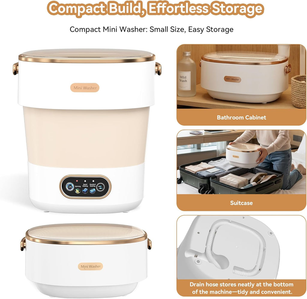 Portable Washing Machine, Folding 20L Mini Washer and Spin-Dryer,3 Cleaning Modes Small Compact Laundry Machine of Underwear, Baby Clothes, for Apartments, Dormitories, RV, Travel, (Khaki)