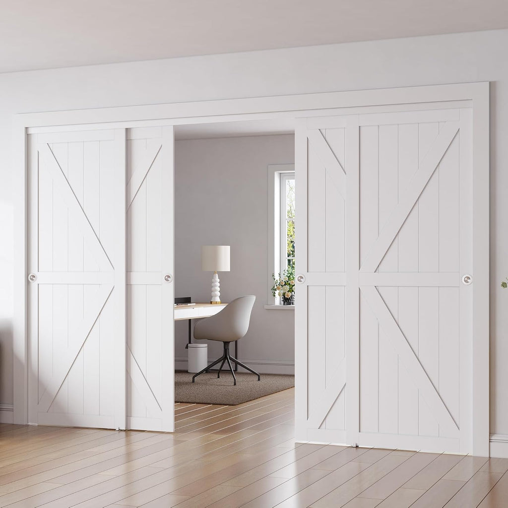 Closet Sliding Door, 96"×80"(Double Barn Doors 48"), Double K Shape Sliding Door with Hardware Kit, 
