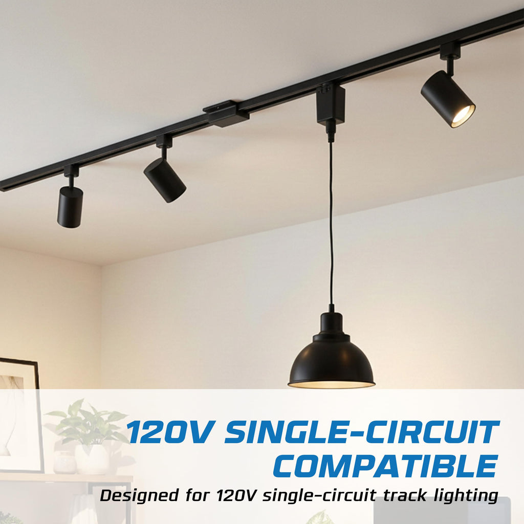 Stem Hung Pendant Track Adapter, Black (2-Pack) - for Single Circuit Track, 120V - Supports Indoor Dry Locations