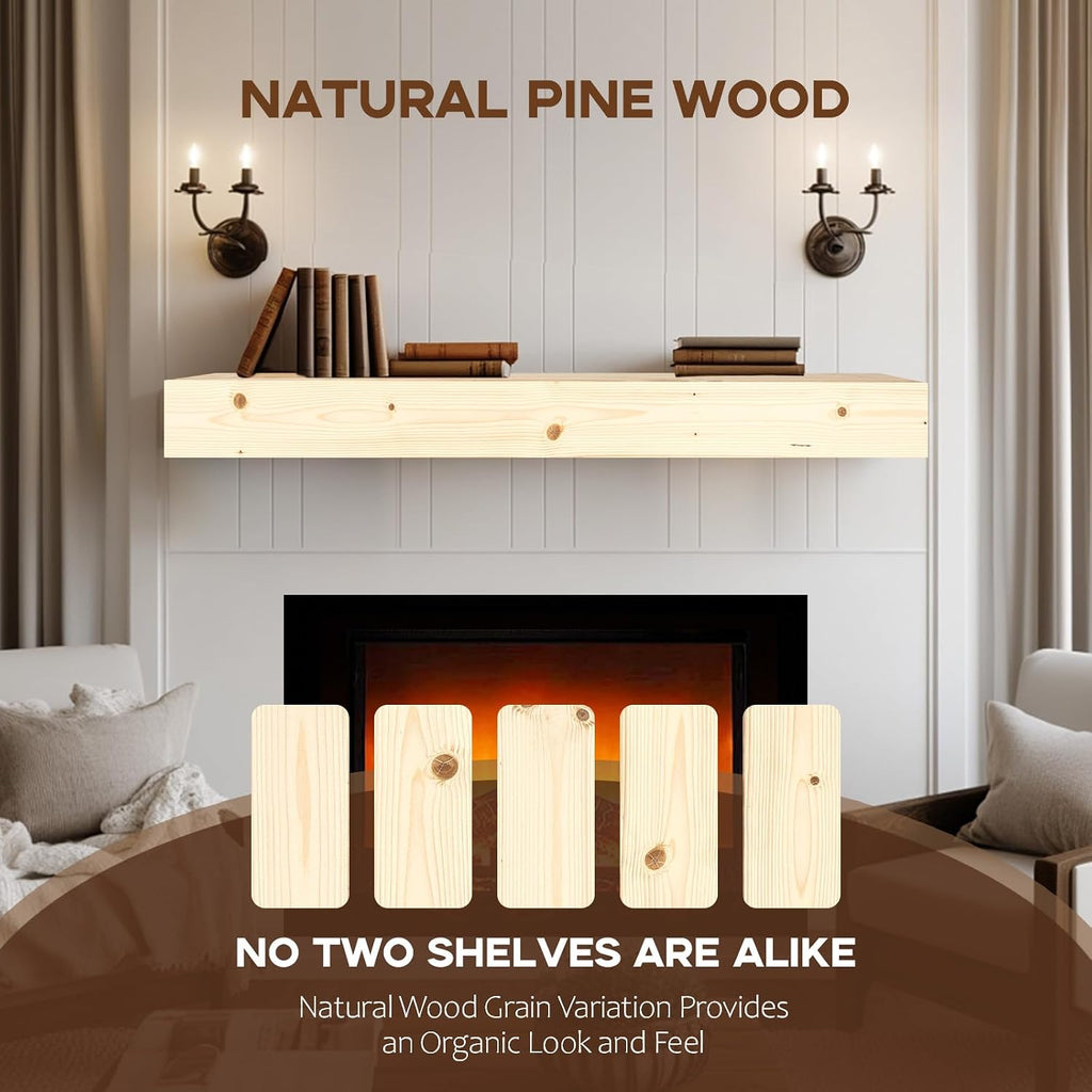 Fireplace Mantel Shelf, 56" Wooden Floating Shelf for Over Fireplace, Wall-Mounted Mantel Shelves, Decorative