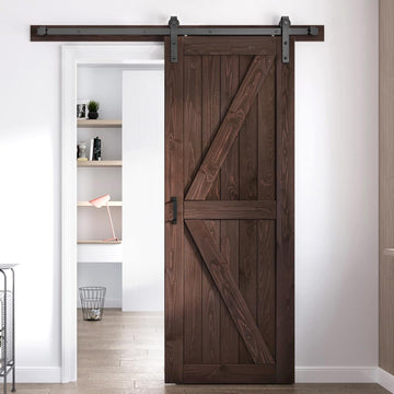 32in x 84in Brown Wood Barn Door with 5.5ft Barn Door Hardware Track Kit Included, Double Surfaces,S
