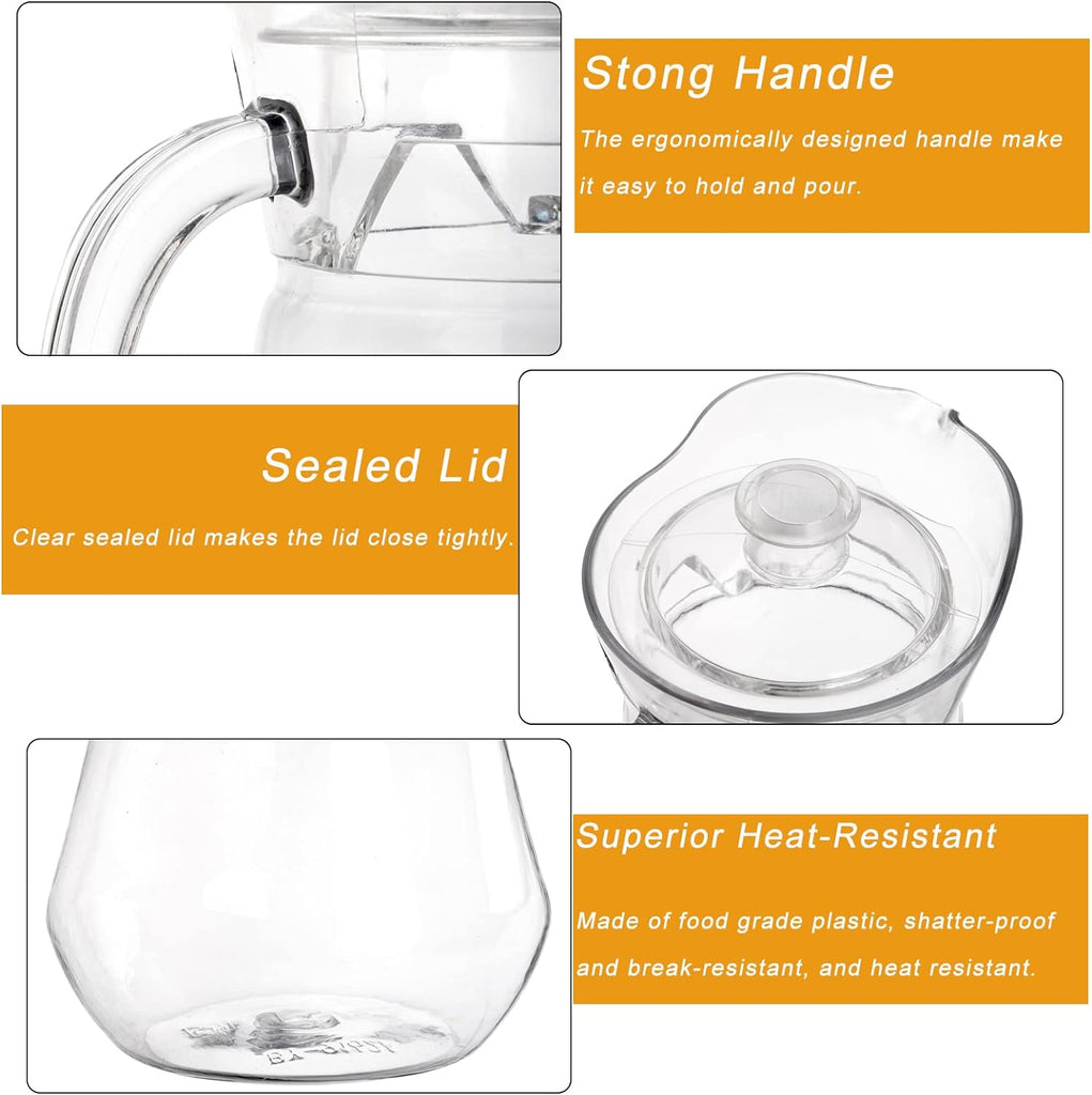 2 Pack Plastic Pitcher, 68Oz Clear Iced Water Jug with Lid and Handle, Heat Resistant BPA-Free Tea Pitcher for