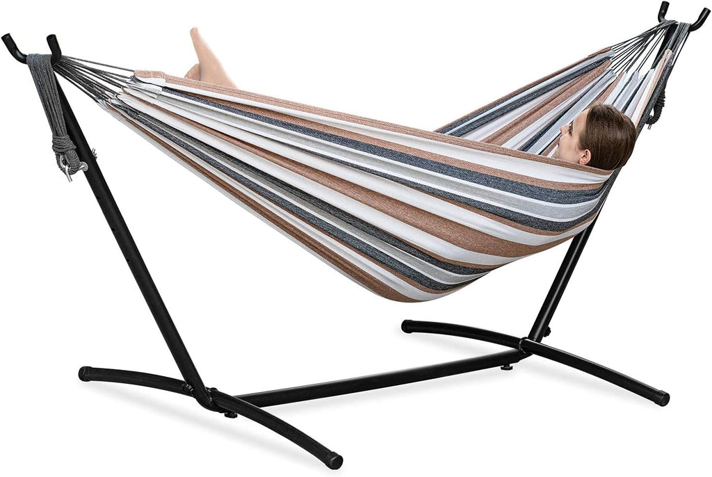 Double Hammocks with Stand for Outside, Portable Space Saving Heavy-Duty Steel Frame for Indoor Outdoor Patio Yard
