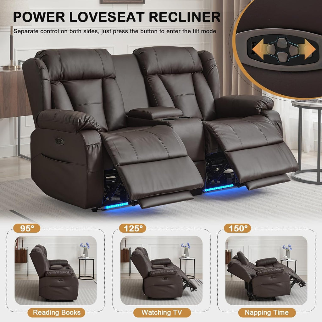 Power Reclining Loveseat Sofa, Loveseat Recliner Couch with Console, RV Recliners for Travel Trailers