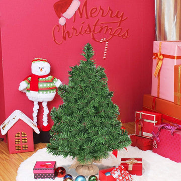 2FT Artificial Tabletop Christmas Tree, Premium Spruce Christmas Tree with Burlap Base, Suitable, Table and Office