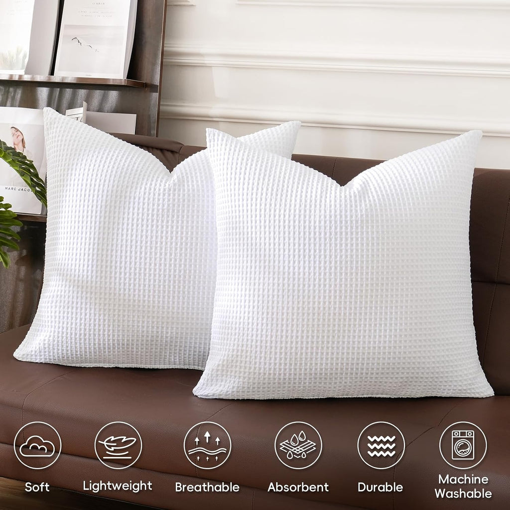 100% Cotton Waffle Weave Euro Shams 26" x 26", No Filling, 2 Pack Elegant Home Decorative Euro Throw Pillow Covers