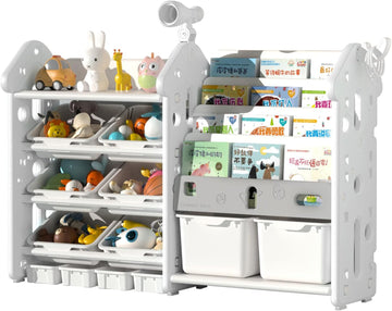 Kids Bookshelf and Toy Storage Cabinet, Montessori-Style Storage and Organization, Children Bookshelf with Bins