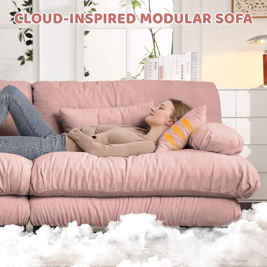 Modular Sectional Sofa Cloud Couch, Deep Seat L Shaped Couch with Ottoman, Pink Sofa Sectional Couches for Living Room