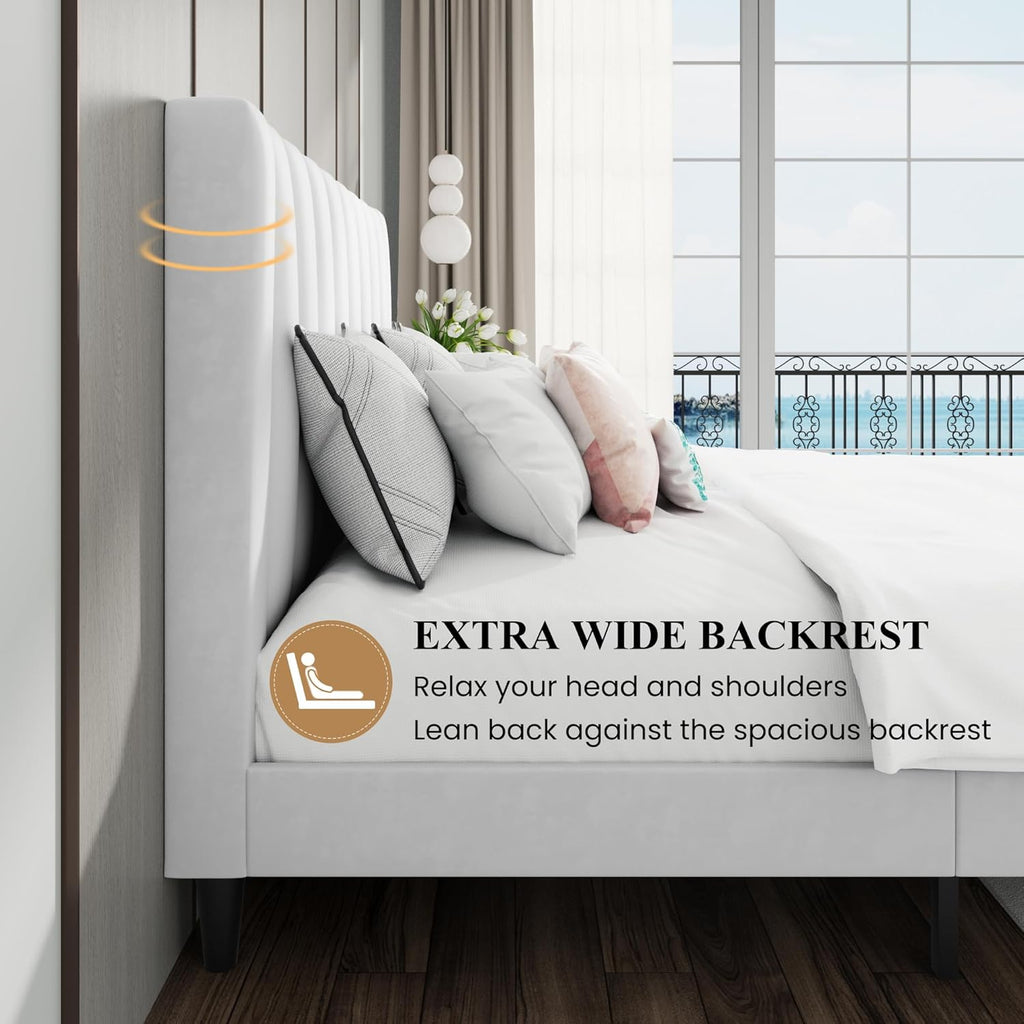 Queen Bed Frame/Velvet Upholstered Platform Bed Frame with Headboard/Strong Wood Slats Support/Mattress Foundation/No