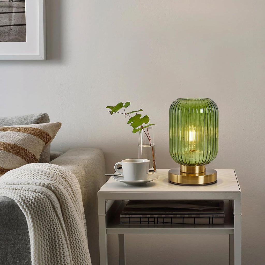 Glass Table Lamps Mid Century Modern Globe, Dimmable Green Table Lamp, Small Gold Table Lamp