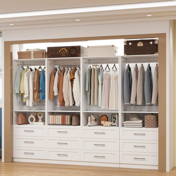 Closet System with 12 Drawers, 8FT-21FT Custom Closet Organizer System Modular Walk in Closet Freestanding Corner