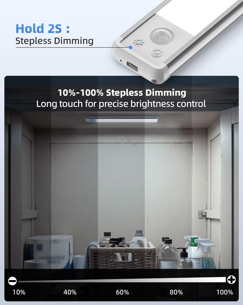 Under Cabinet Lighting, 12-inch Motion Sensor Light, 2400mAh Rechargeable, 3 Color Temperatures, Dimmable