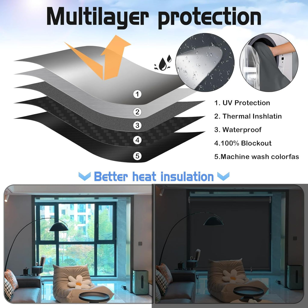 Blackout Roller Window Shades, Cordless Blinds for Indoor Windows No Tools No Drill Pull Down Window Shades,Thermal