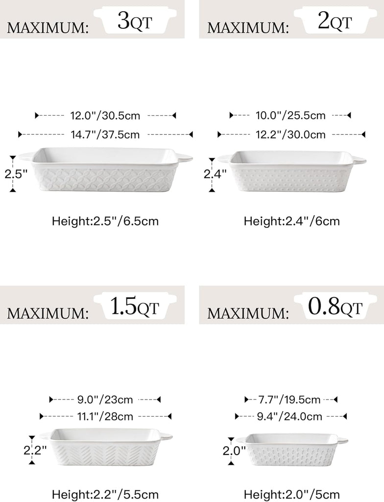 Casserole Dishes for Oven - Ceramic Bakeware Sets of 4, Rectangular Deep Dishes with Handles, Lasagna Pans Cooking &