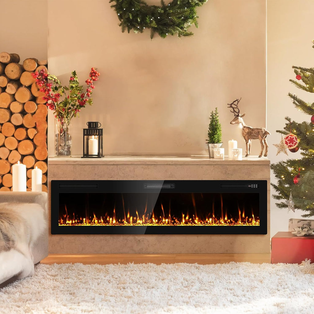 2025Upgraded 72” Recessed and Wall Mounted Electric Fireplace