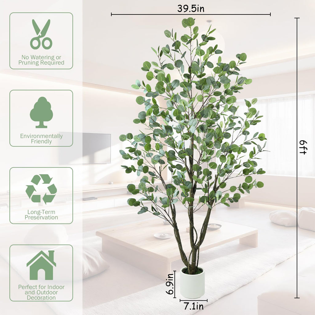 Artificial Eucalyptus Tree 6FT, Indoor Outdoor Faux Tree