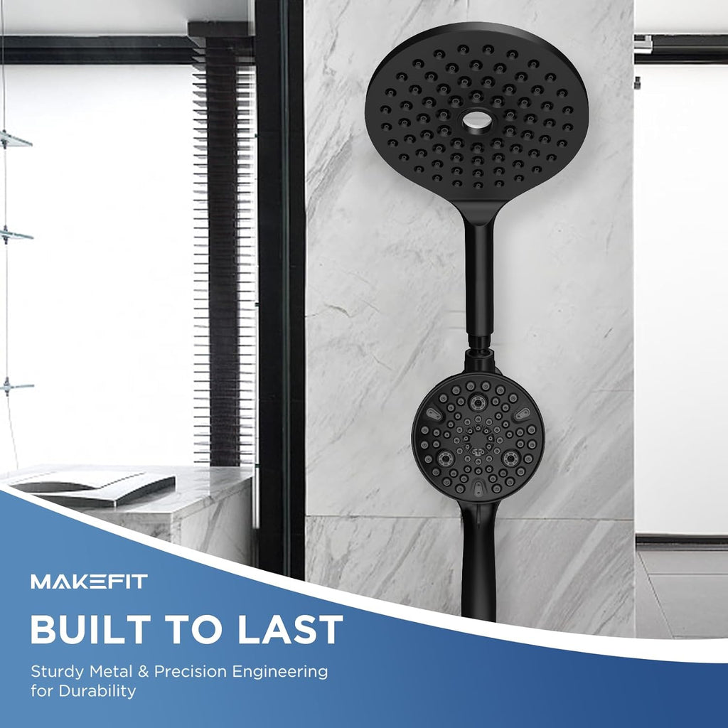 Dual Handheld Shower Head Combo, 2-in-1 Rain Shower Heads System 8 Inch Rainfall Shower Head and 10 Modes High