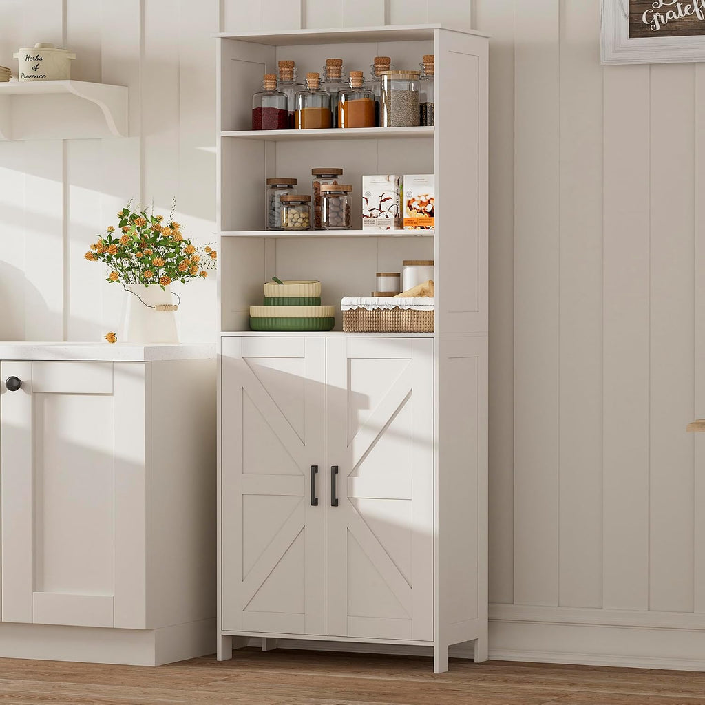 67" Tall Bathroom Storage Cabinet, Bathroom Floor Cabinet | Freestanding Farmhouse Cabinet with Doors and Adjustable