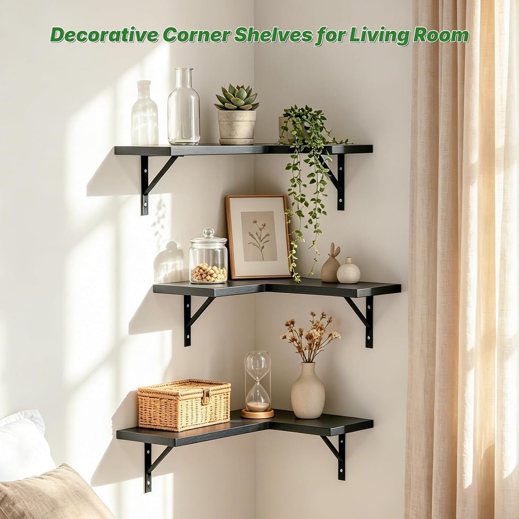 Corner Floating Shelves, Corner Shelf Wall Mounted, Shelves for Room Wall, Home Decor Living Room Bedroom Office