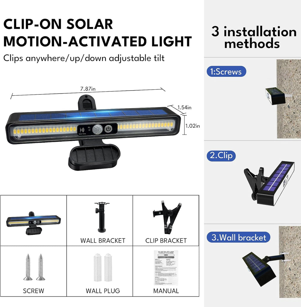 Clip On Solar Motion Lights Outdoor 36 LEDs Portable Fence Light(2 Pack) | Warm Yellow,3 Modes