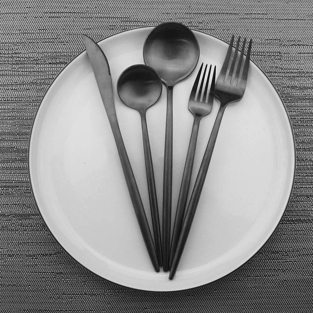 Luxury Black Flatware, Silverware Sets, 6-pieces Elegant Cute 18/10 Stainless Steel Silverware Set for Eating Home