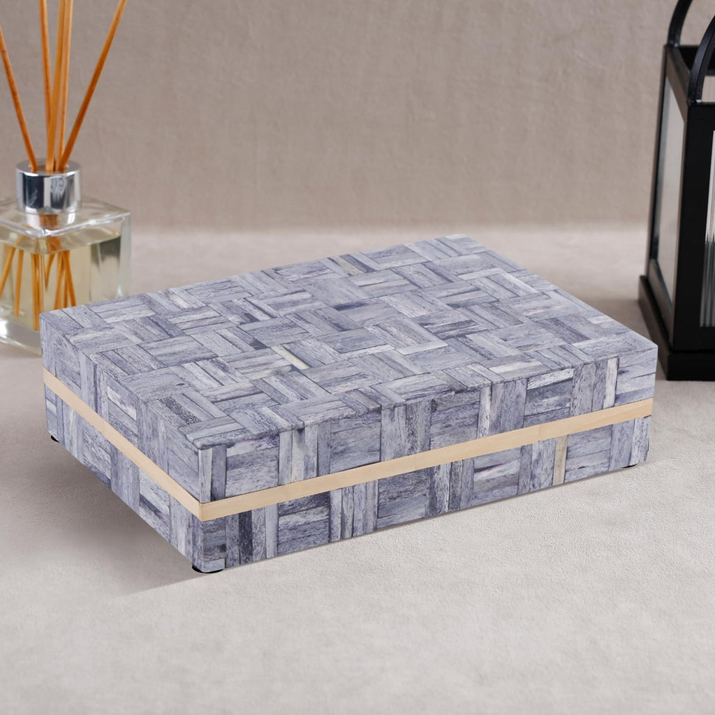 Large Decorative Storage Box with Lid - 10x6x2.5" Coffee Table Organizer, Keepsake- Decorative Boxes Decor, Stylish