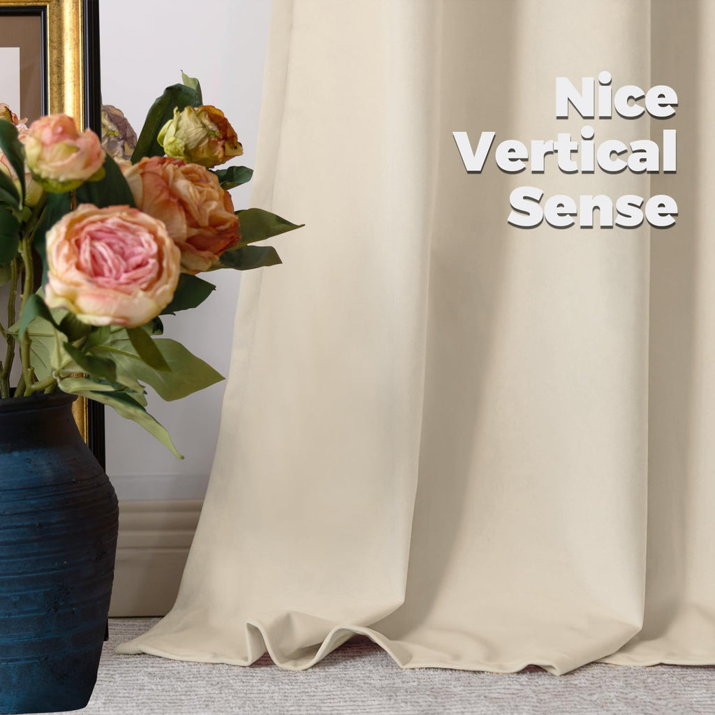 Cream Beige Velvet Blackout Curtains 72 Inch Length