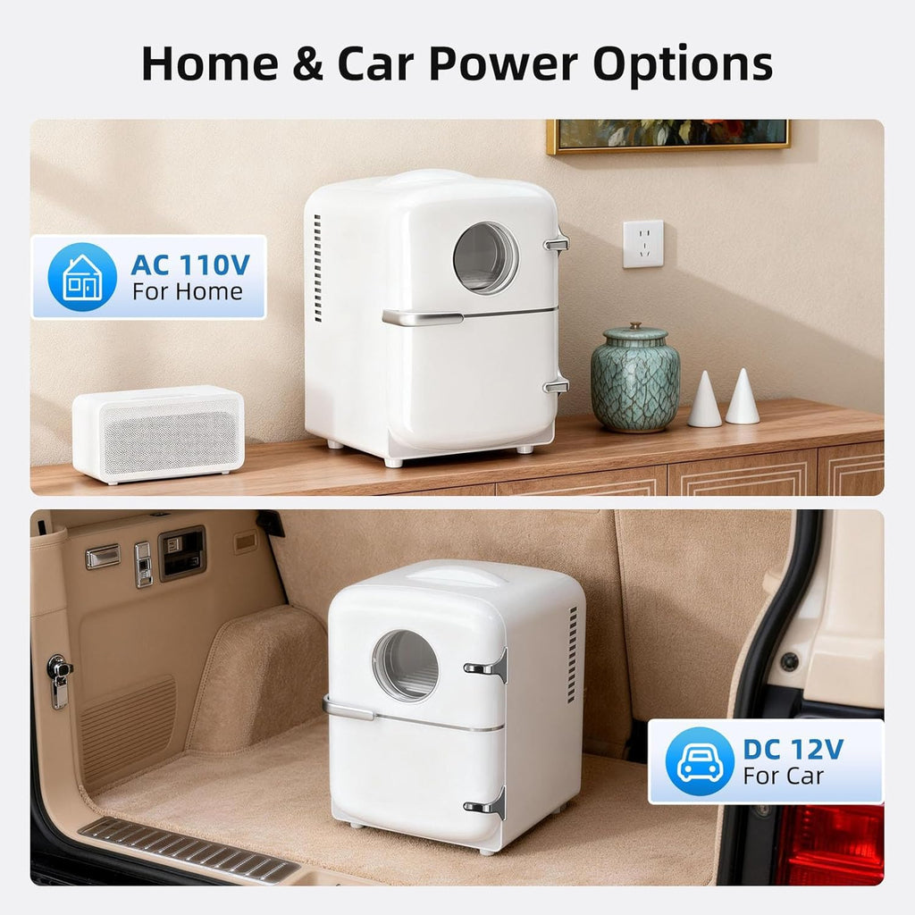 Compact Mini Fridge, 4L Capacity/6 Cans Portable Cooler and Warmer Compact Refrigerator, for Bedroom,Car,Office and