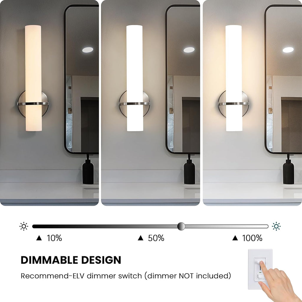 Brushed Nickel Wall Sconces Set of Two - 15 inch Modern Bathroom Sconce 15W 3000K Dimmable LED Sconces Wall Lighting